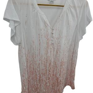 Liz Claiborne White Rust Printed Button Front Top Modern Womens‎ Large